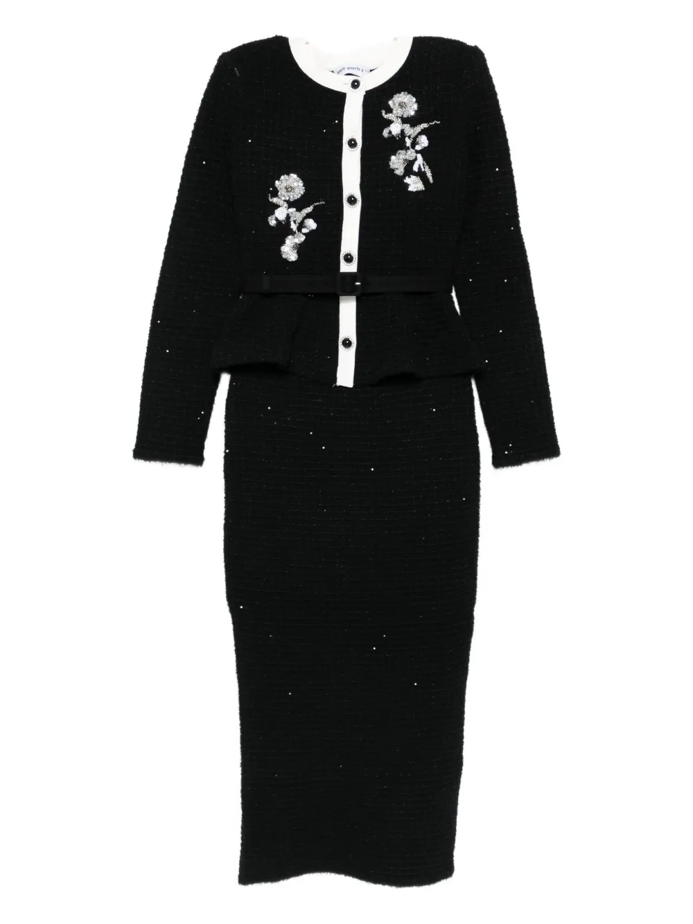 Self-Portrait floral-embellished knitted midi dress - ブラック Self-Portrait floral-embellished knitted midi dress - ブラック