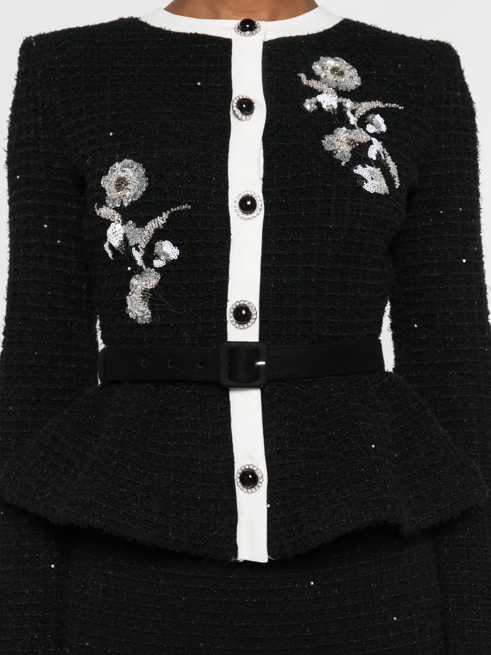 Self-portrait Floral-embellished Knitted Midi Dress In Black