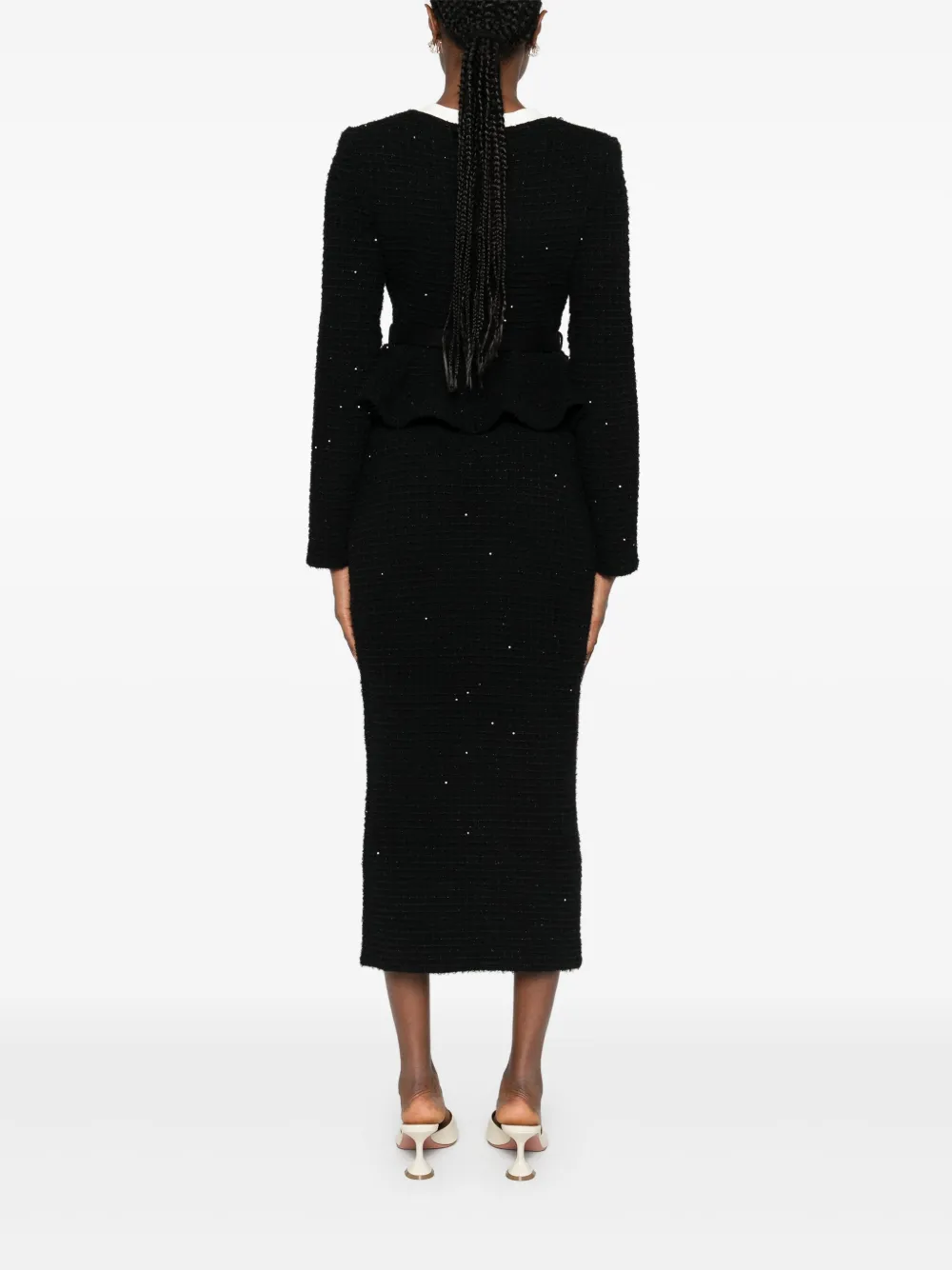Self-portrait Floral-embellished Knitted Midi Dress In Black