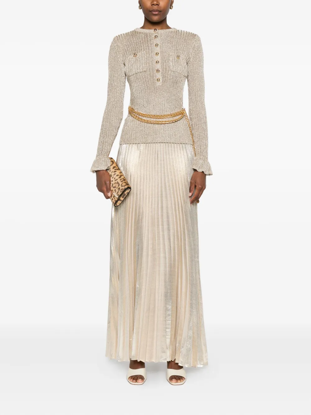 Self-Portrait ribbed-knit lurex maxi dress - Goud