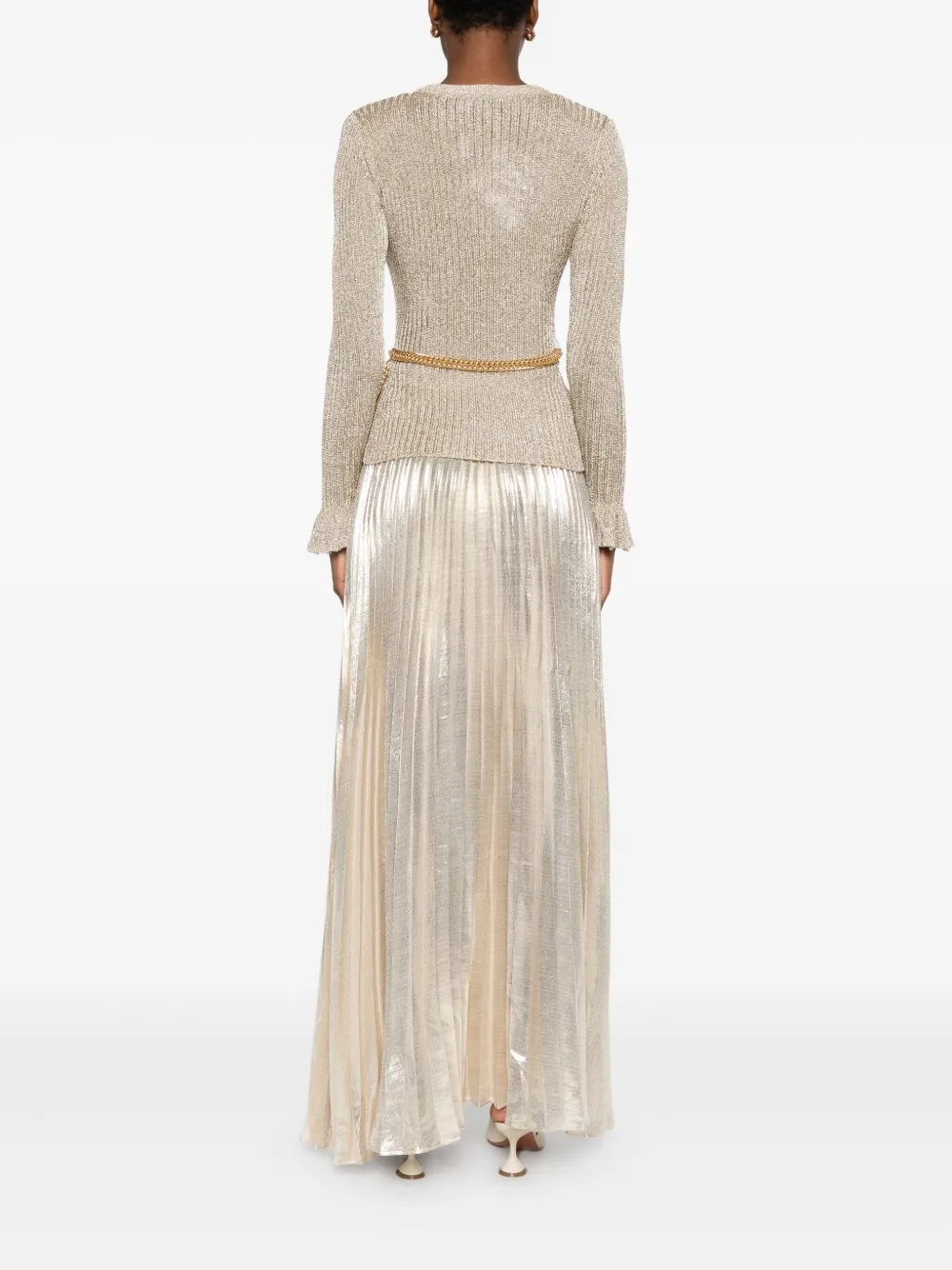 Self-portrait Ribbed-knit Lurex Maxi Dress In Gold