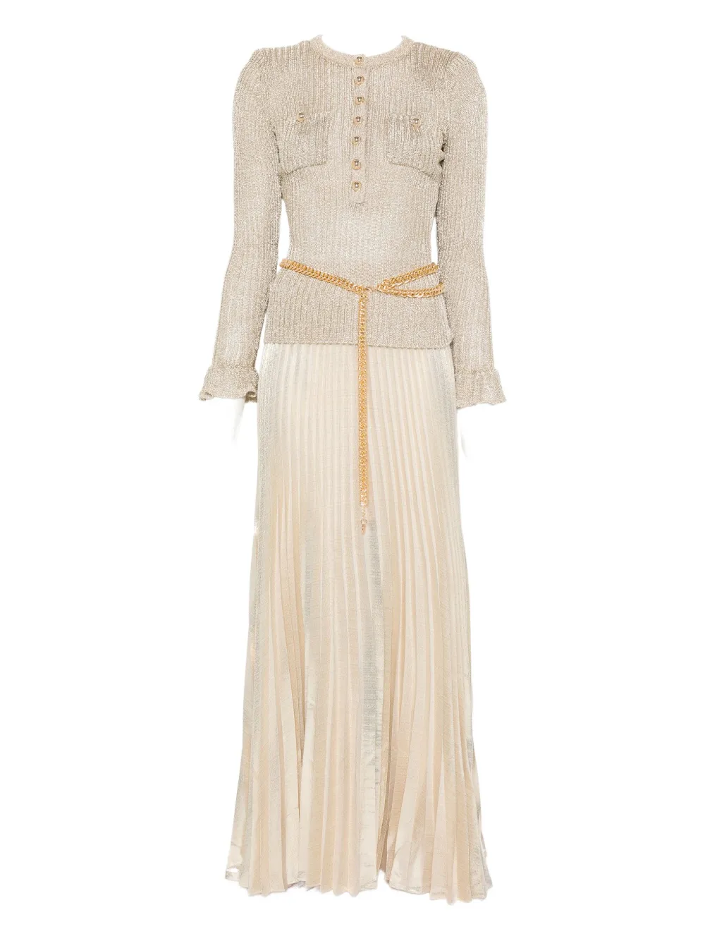 Self-portrait Ribbed-knit Lurex Maxi Dress In Gold