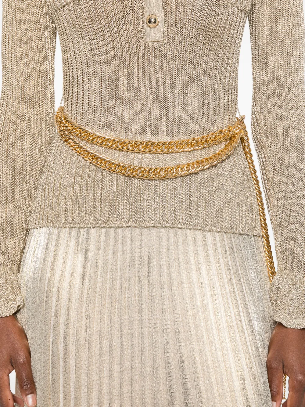 Self-portrait Ribbed-knit Lurex Maxi Dress In Gold