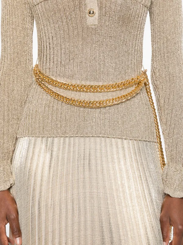 Self-Portrait ribbed-knit Lurex Maxi Dress | Gold | FARFETCH