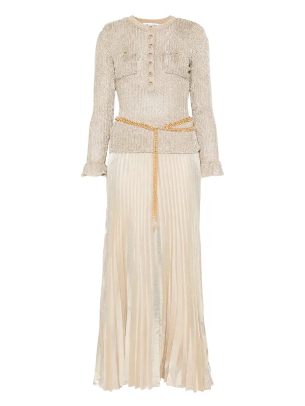 slim fit dress slacks Self-Portrait - Gold Knit Taffeta Midi Dress