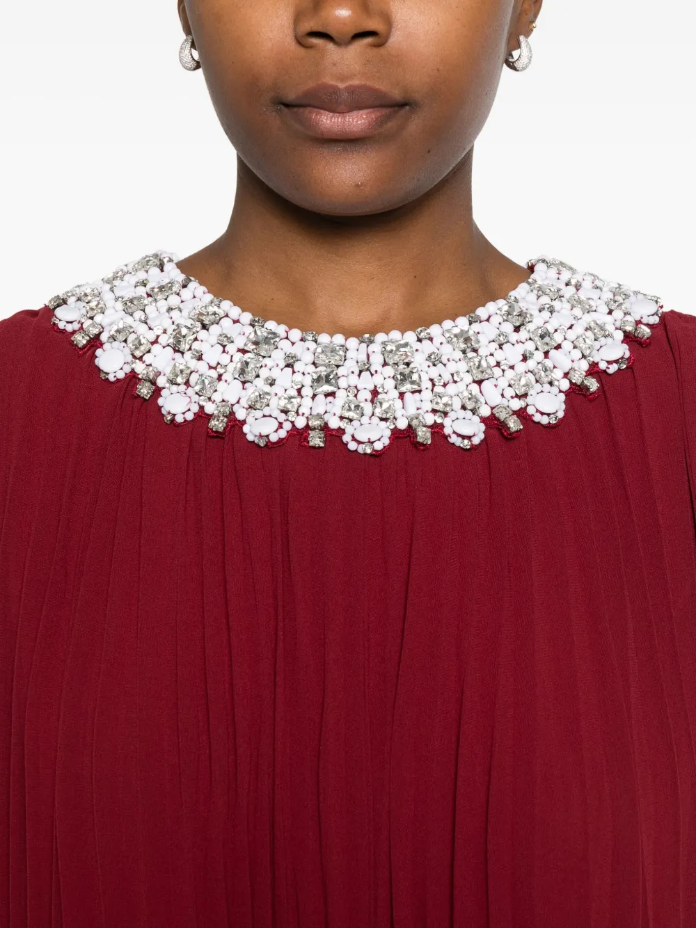 Self-portrait Feather-trimmed Chiffon Midi Dress In Red