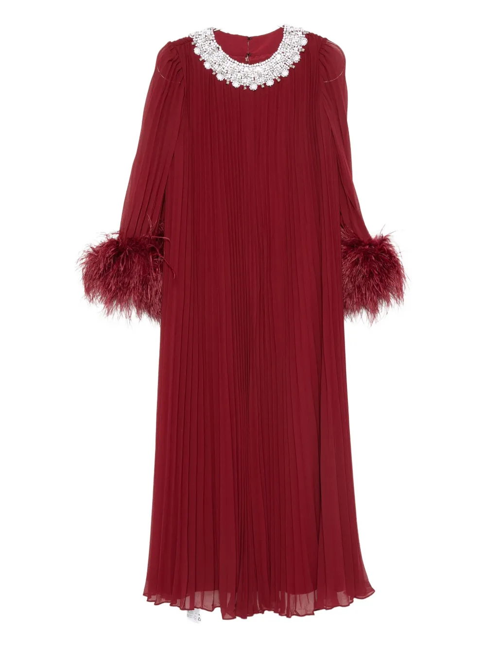 Self-portrait Feather-trimmed Chiffon Midi Dress In Red