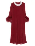 Self-Portrait feather-trimmed chiffon midi dress - Red