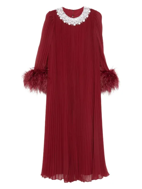Self-Portrait feather-trimmed chiffon midi dress