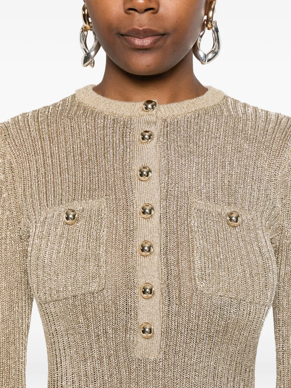 Self-portrait Ribbed-knit Lurex Jumper In Neutral