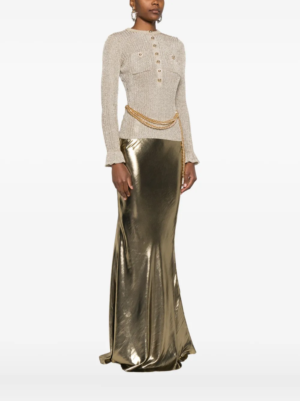 Self-portrait Ribbed-knit Lurex Jumper In Neutral