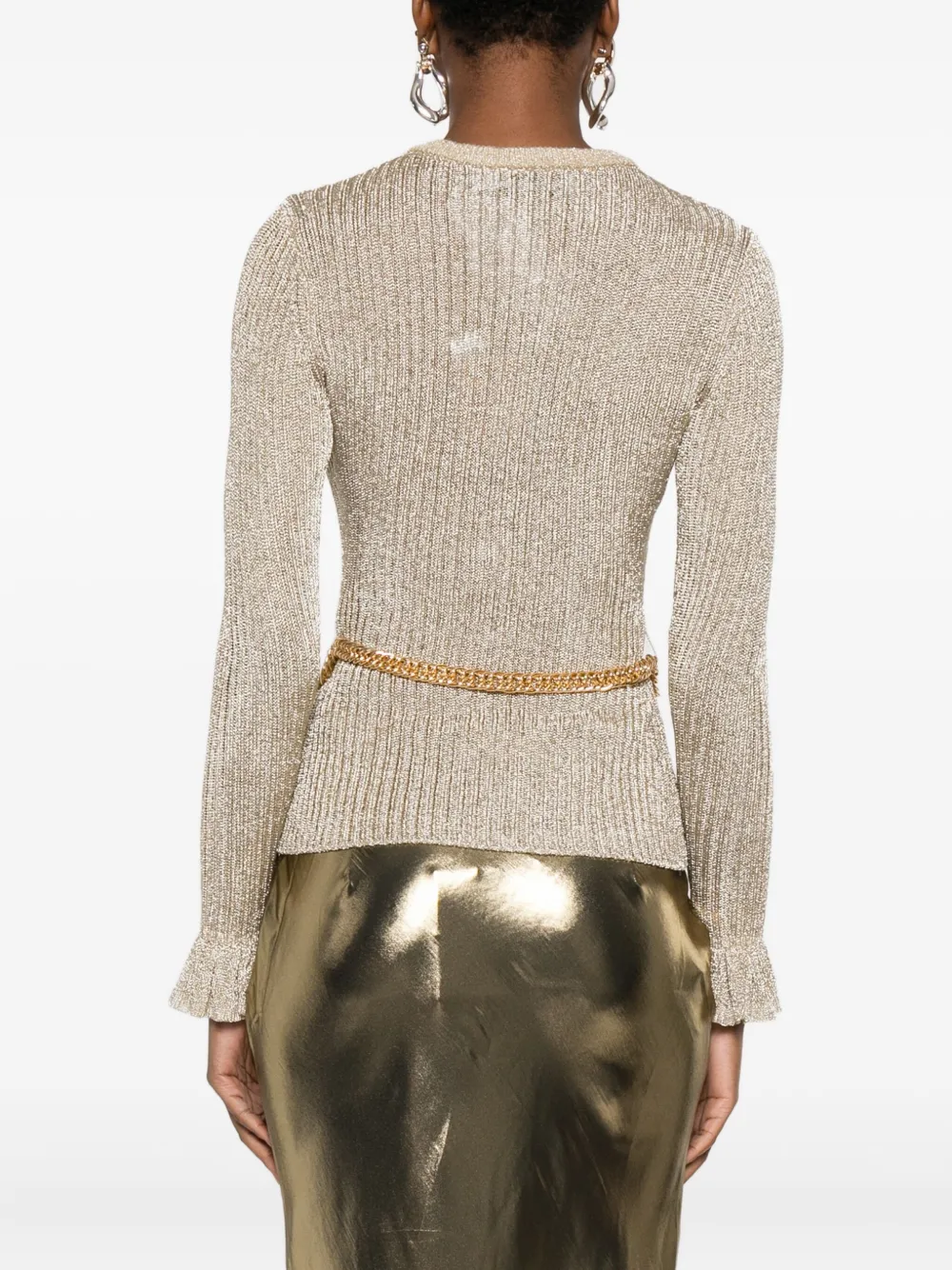Self-portrait Ribbed-knit Lurex Jumper In Neutral