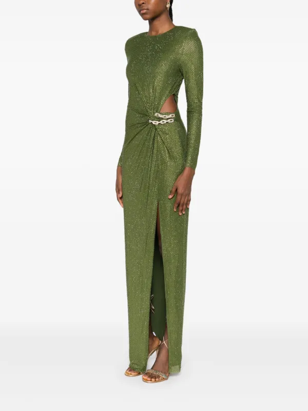 Self-portrait Rhinestone-embellished Chain-detail Maxi Dress - Green Self-portrait Rhinestone-embellished Chain-detail Maxi Dress - Green