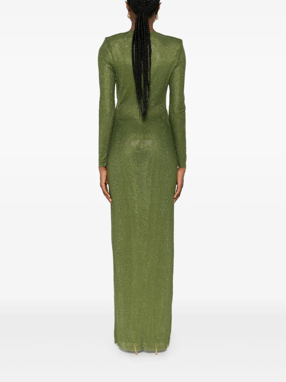 Self-portrait Rhinestone-embellished Chain-detail Maxi Dress In Green
