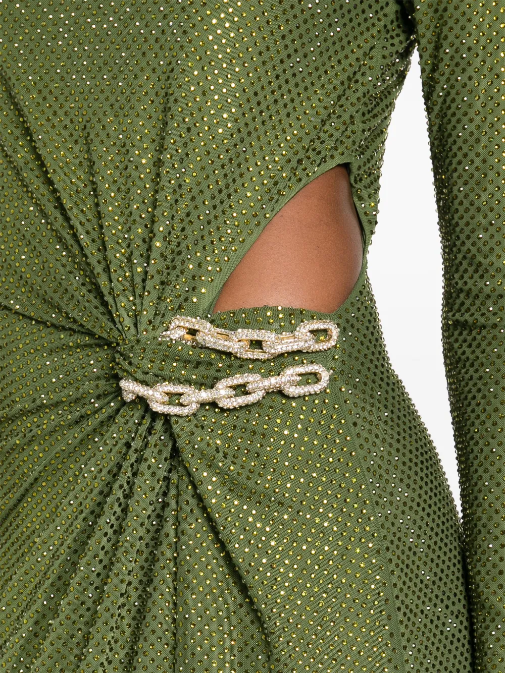 Self-portrait Rhinestone-embellished Chain-detail Maxi Dress In Green