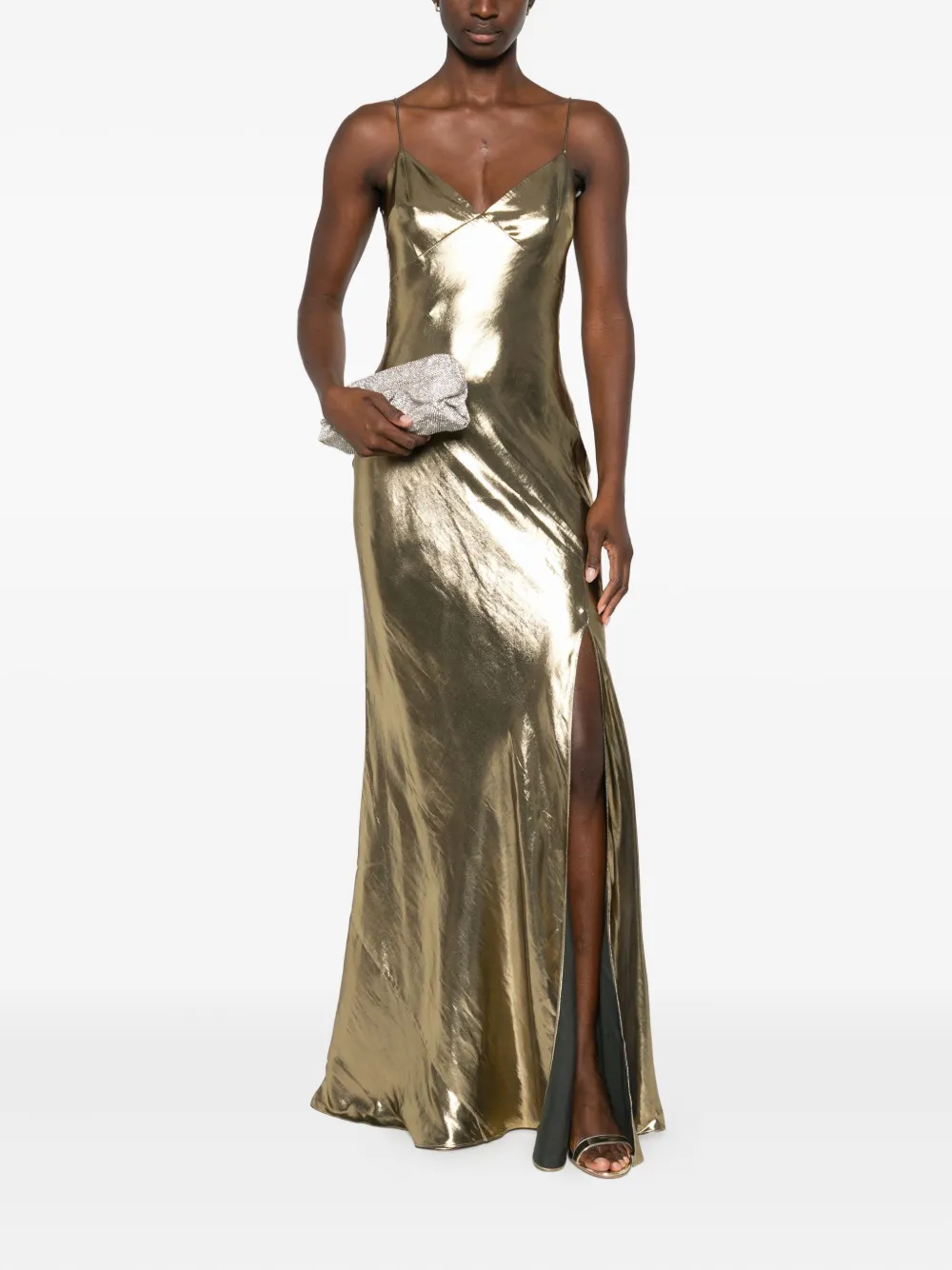 Self-Portrait metallic-effect maxi dress - Goud