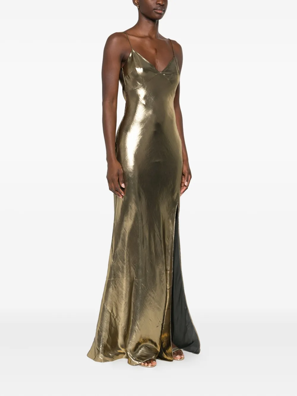 Self-portrait Metallic-effect Maxi Dress In Gold