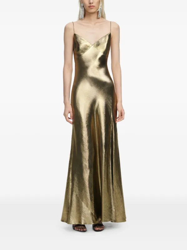 knee length dresses for ladies NEVER TOO MUCH DENIM METALLIC MAXI DRESS  AKIRA
