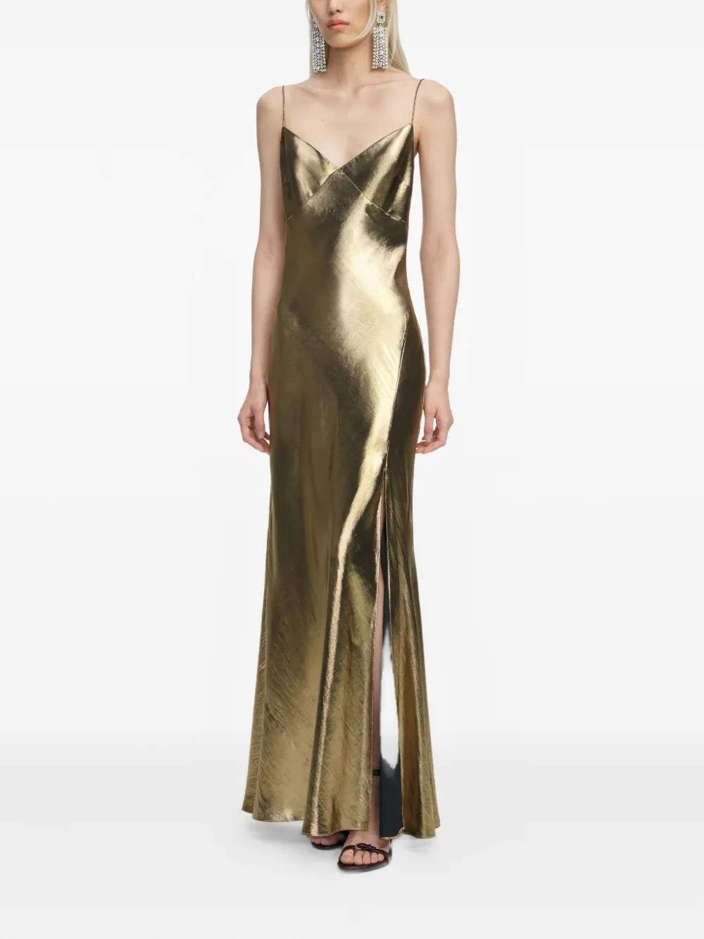 Self-Portrait Maxi-jurk met metallic-effect Goud
