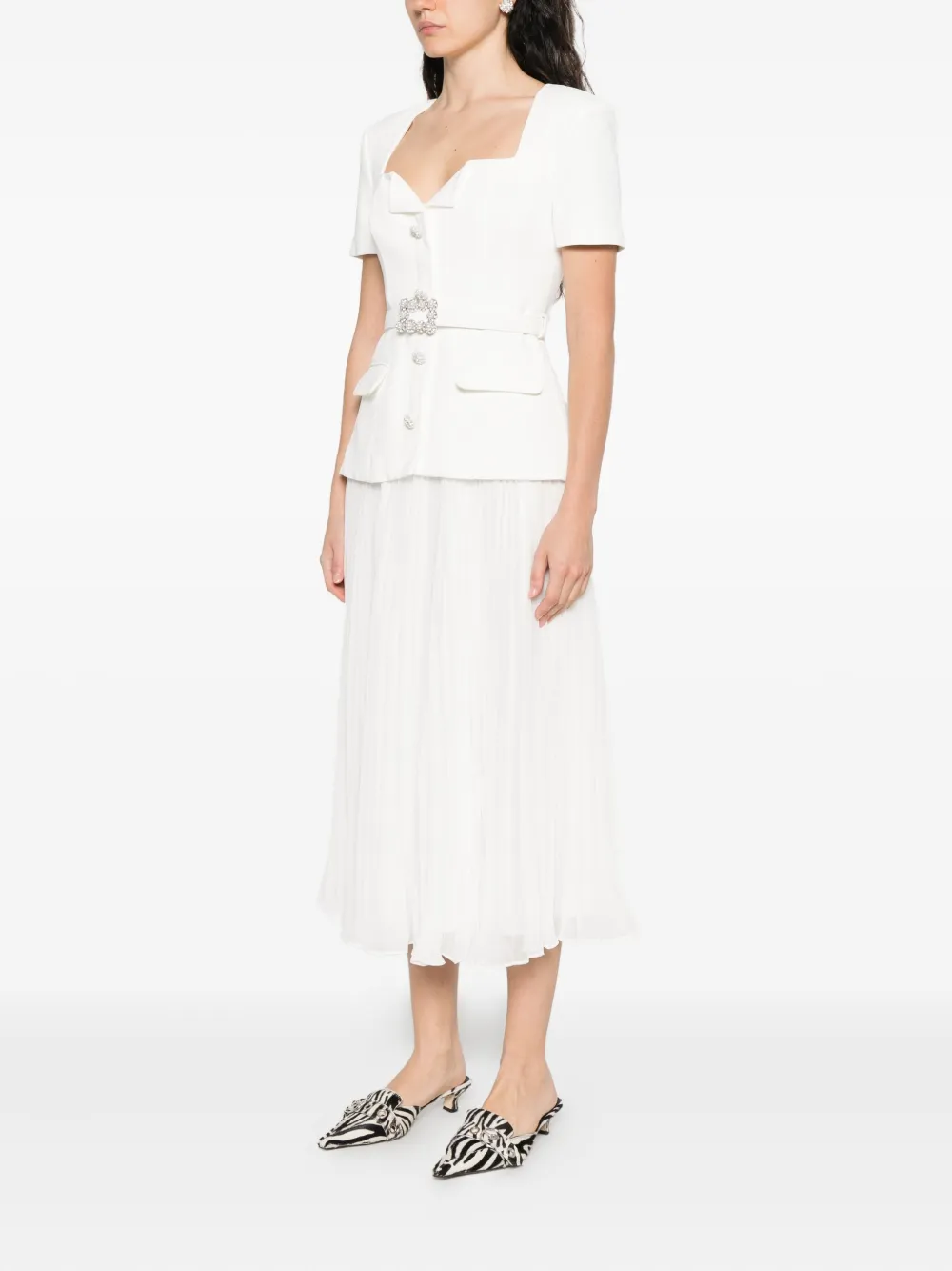 Self-Portrait Midi-jurk met V-hals Wit