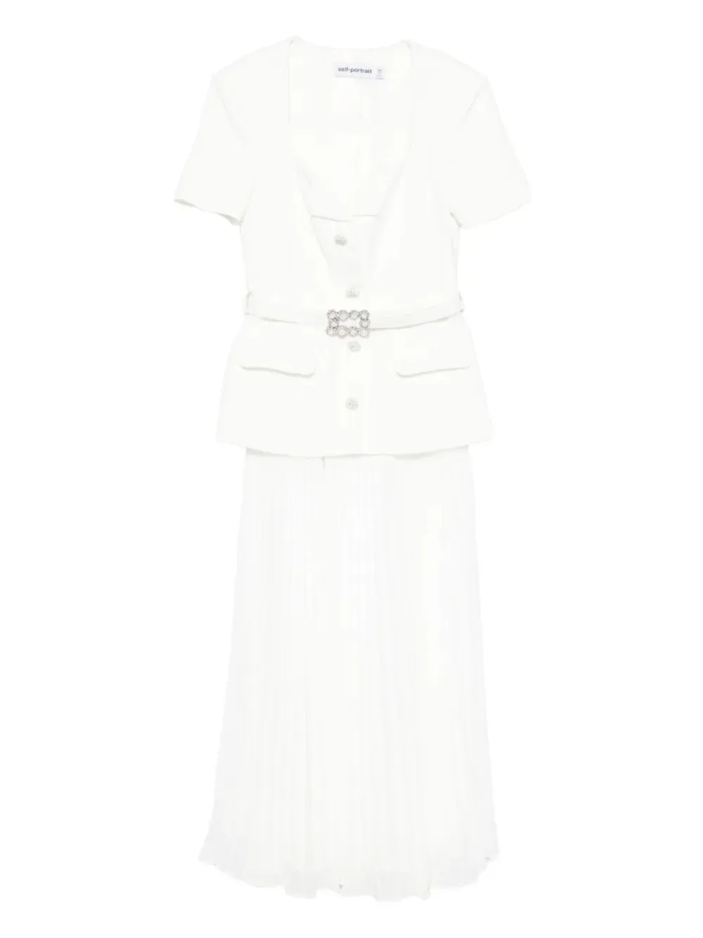 Self-Portrait vestido midi con cuello en V | blanco | Image 1
