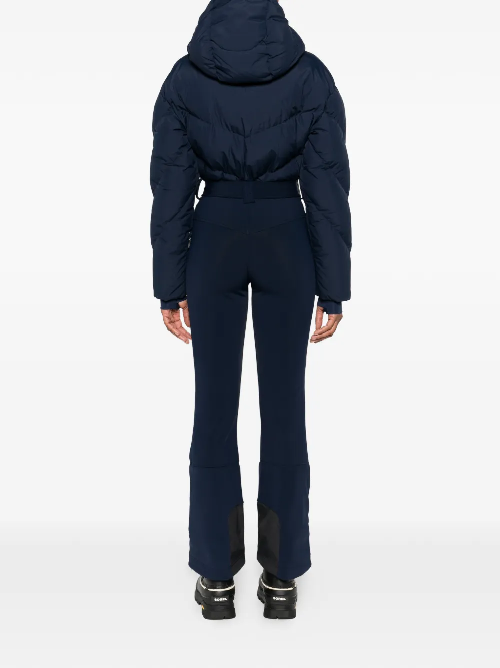 Cordova Hooded Belted-waist Padded Ski Suit In Blue