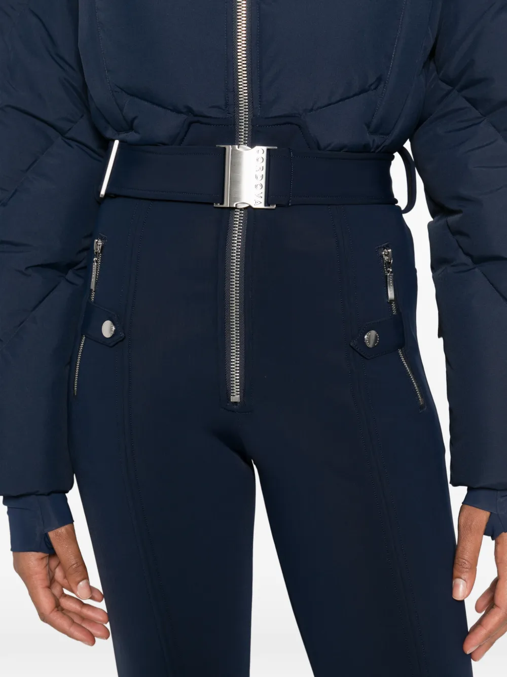 Cordova Hooded Belted-waist Padded Ski Suit In Blue