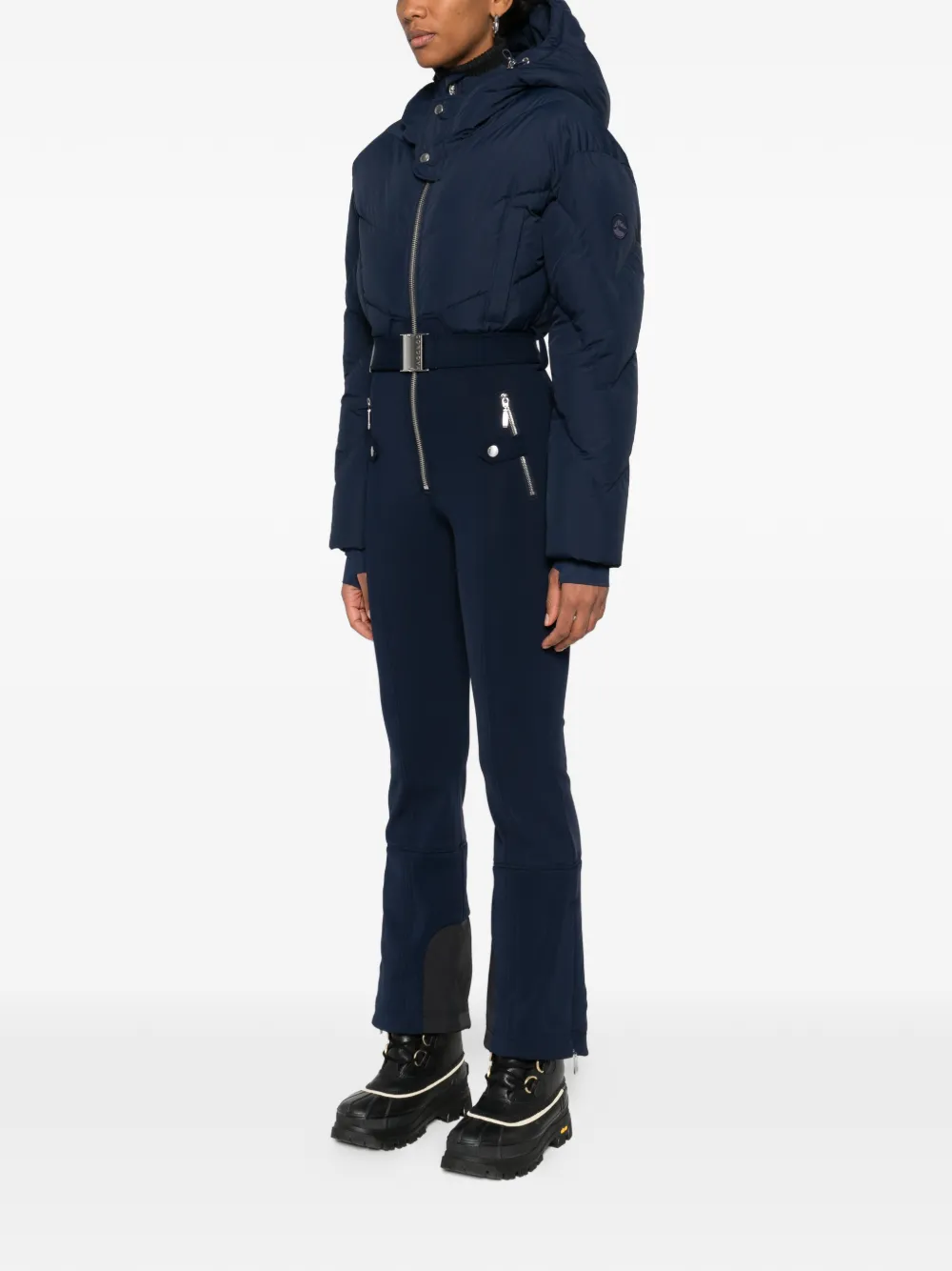 Cordova Hooded Belted-waist Padded Ski Suit In Blue