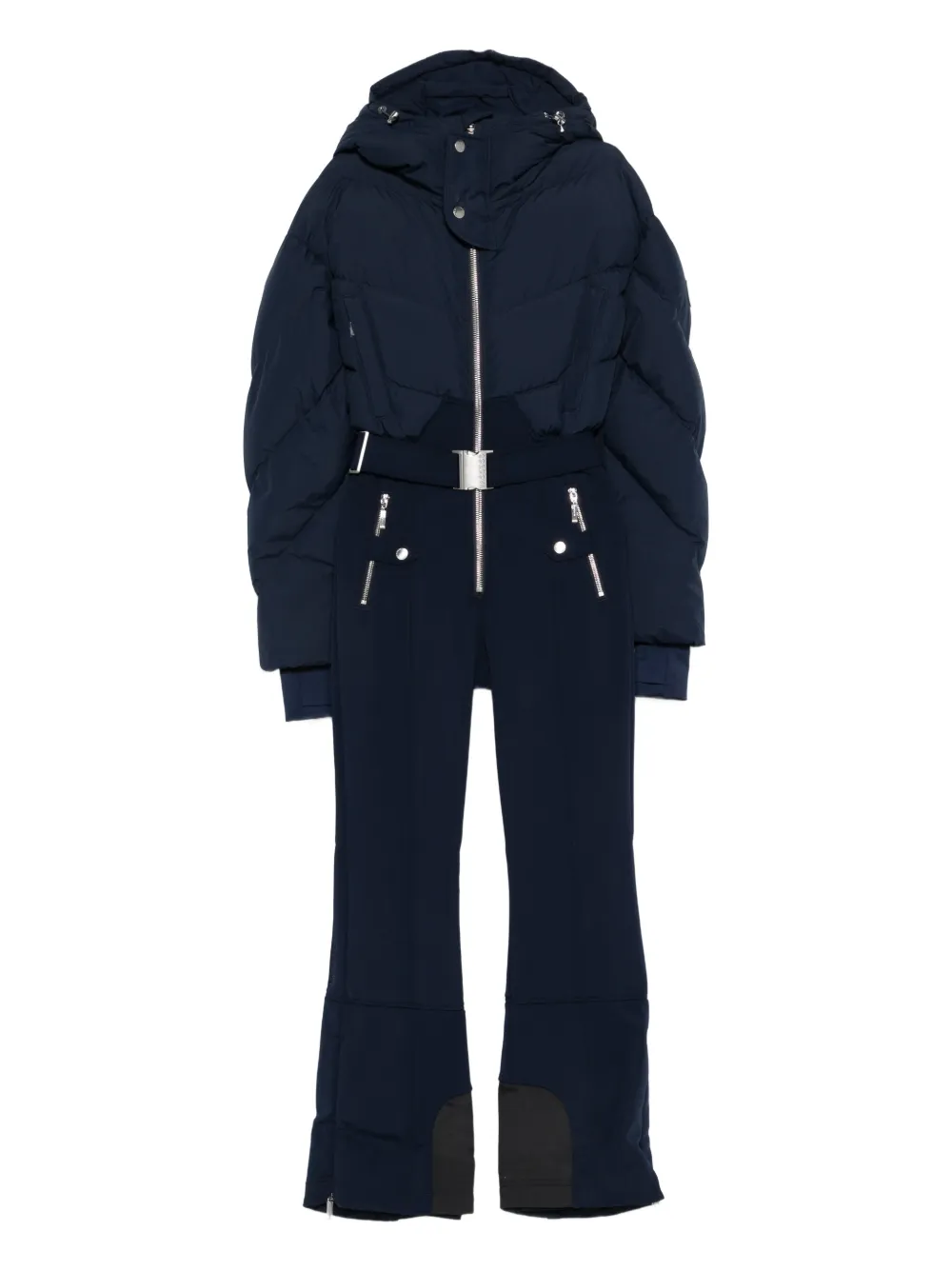Cordova Hooded Belted-waist Padded Ski Suit In Blue