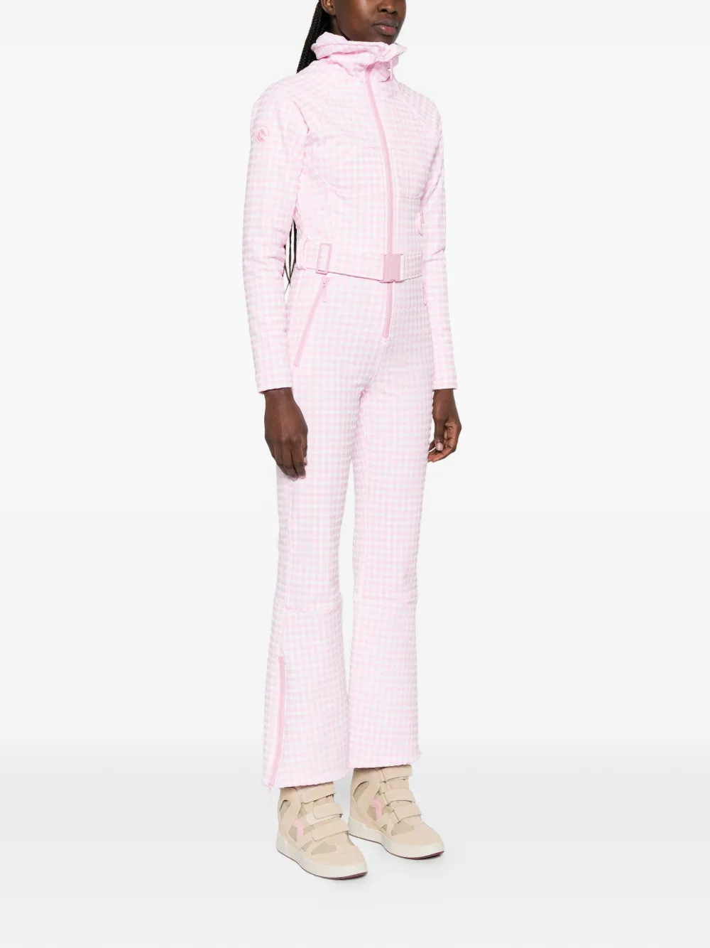 Gingham-Pattern Belted Ski Suit