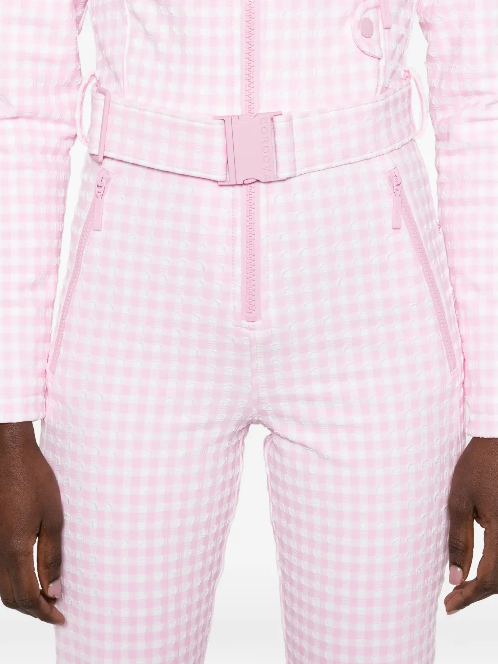 Gingham-Pattern Belted Ski Suit