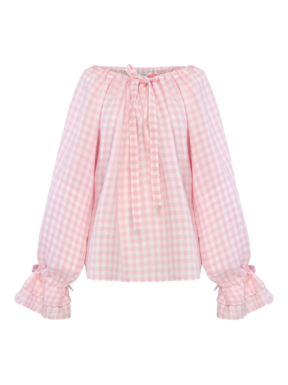 Sleeper off-shoulder checked blouse | Pink | Image 1
