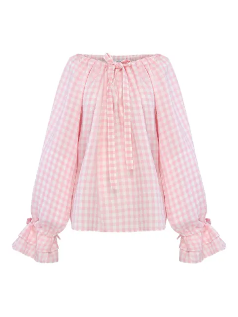Sleeper off-shoulder checked blouse