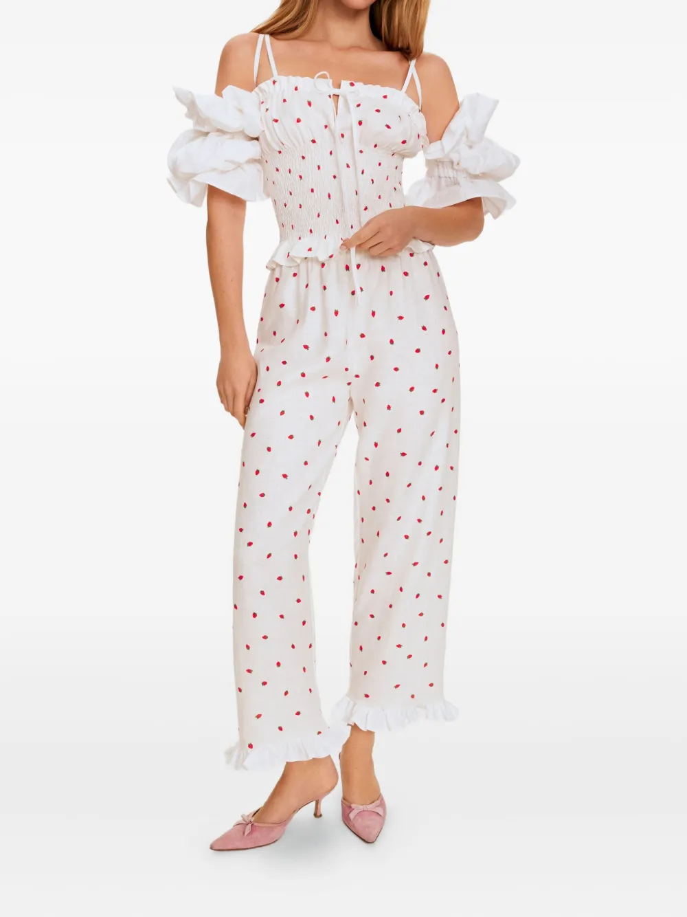 Sleeper ruffled sleeve polka dot jumpsuit - Bianco
