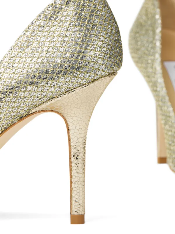 【bibi】JIMMY CHOO Agnes 85mm グリッターチュール Jimmy Choo 85mm Agnes Glitter Pumps | Gold | FARFETCH LB