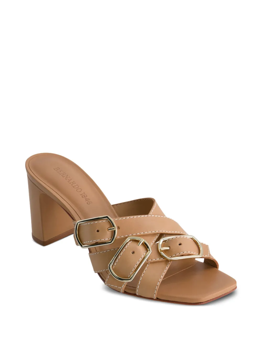 Bernardo 76mm Bea buckle-embellished block-heel sandals Brown
