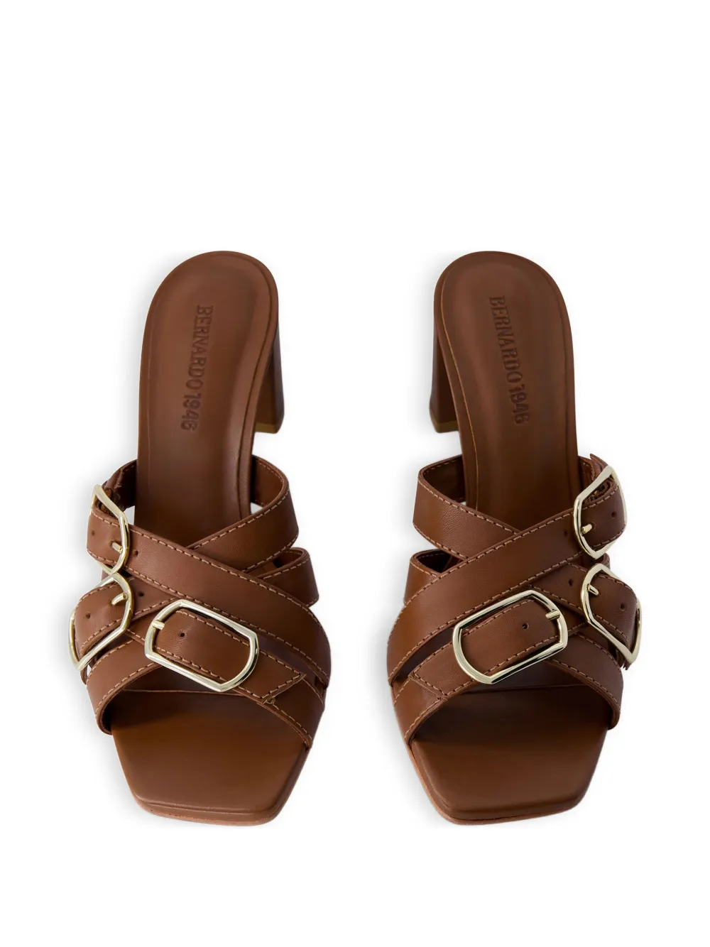 Bernardo 80mm Bea double-buckle slide sandals Brown
