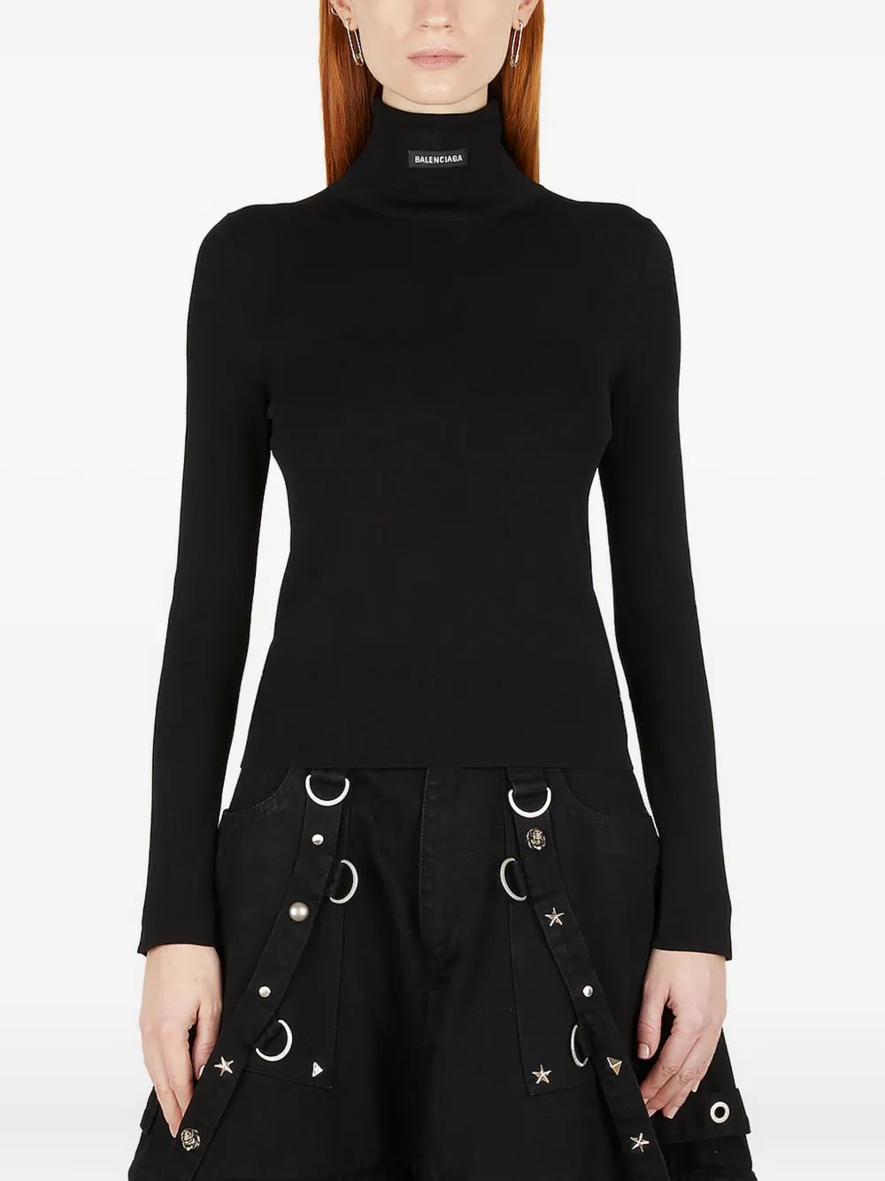 Balenciaga logo-patch turtleneck top Zwart