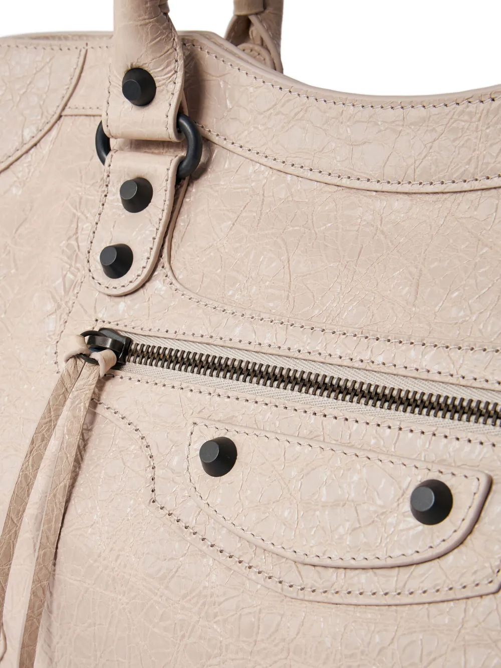 Balenciaga Le City crinkled leather stud tote bag Beige