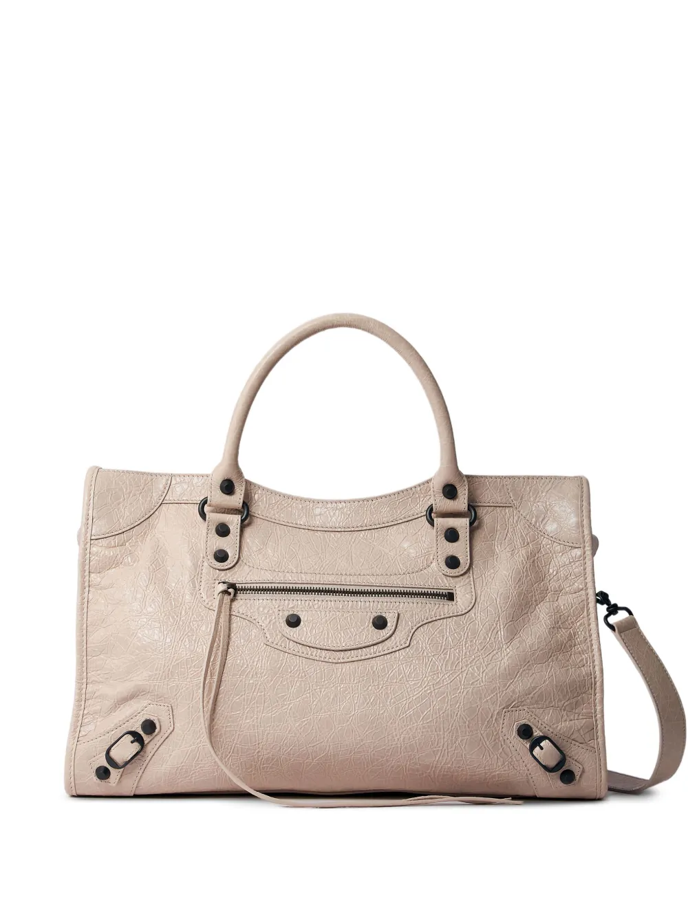 Balenciaga Le City crinkled leather stud tote bag Beige