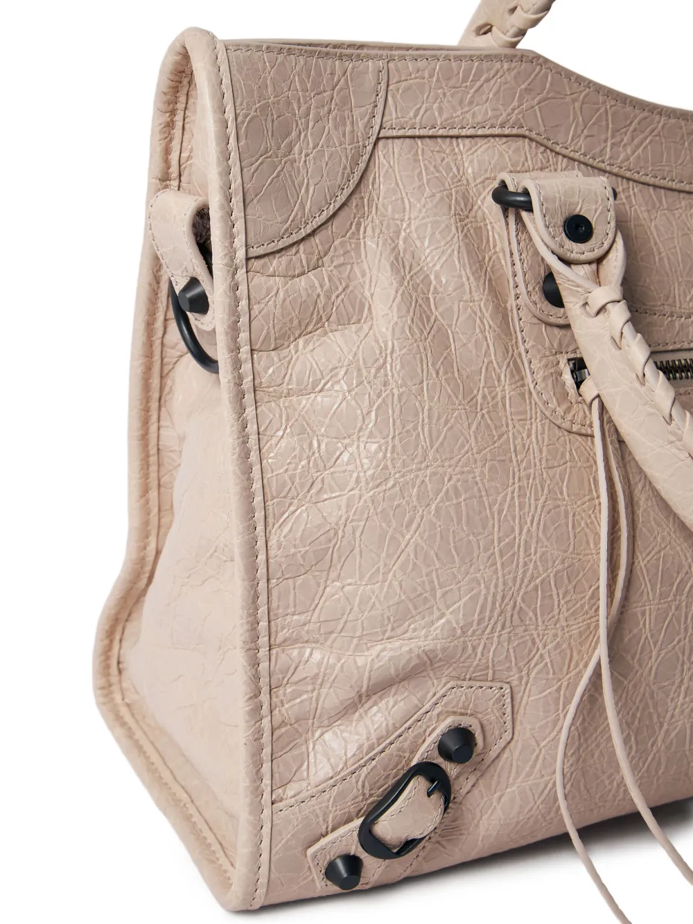 Balenciaga Le City crinkled leather stud tote bag Beige