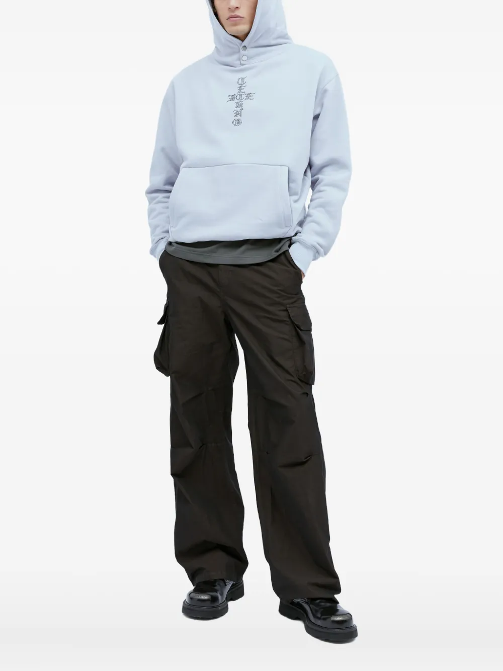 ICE & TECHNO cross-print snap-fastening hoodie Blauw