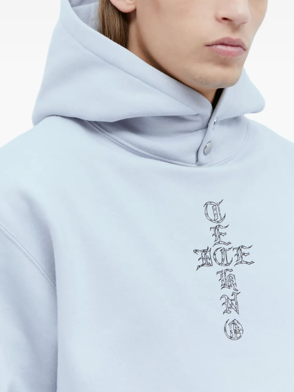 ICE & TECHNO cross-print snap-fastening hoodie Blauw