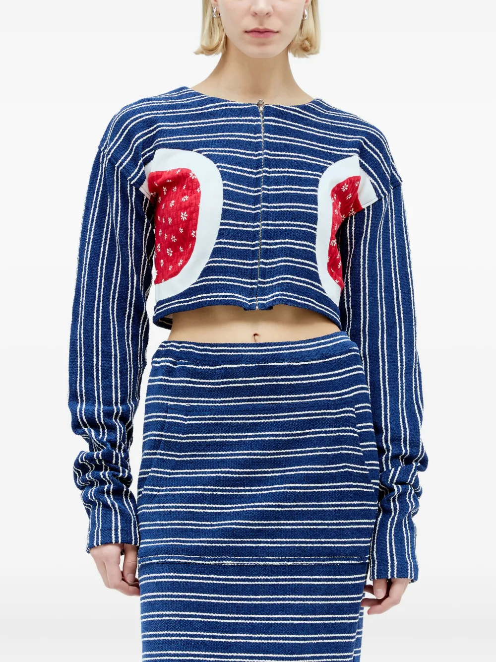 Reward If Found Bubble Cardi striped floral-panel cardigan | Blue | Image 1