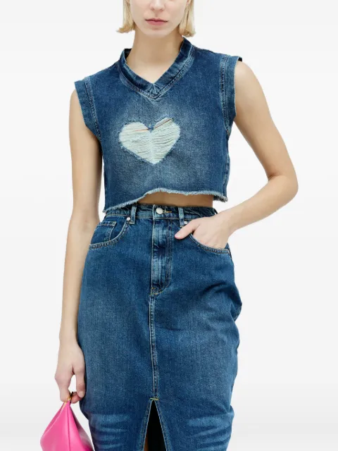 Reward If Found distressed heart denim top