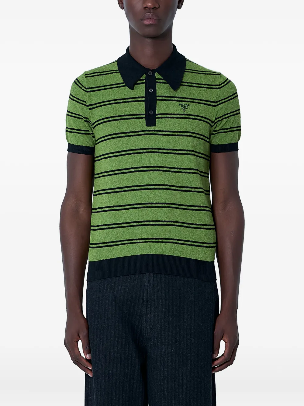 Prada striped knit polo shirt UMB95216HZF0LEG|Black