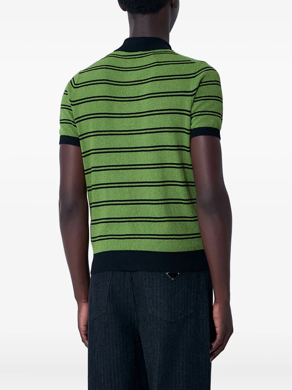 Prada striped knit polo shirt UMB95216HZF0LEG|Black