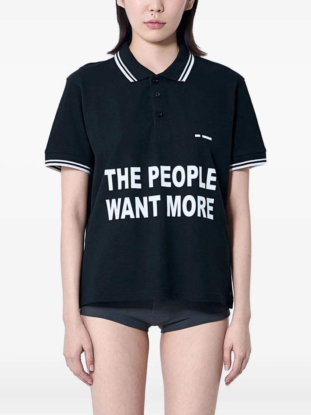 Sia Arnika tipped collar text-print polo shirt | Black | Image 1