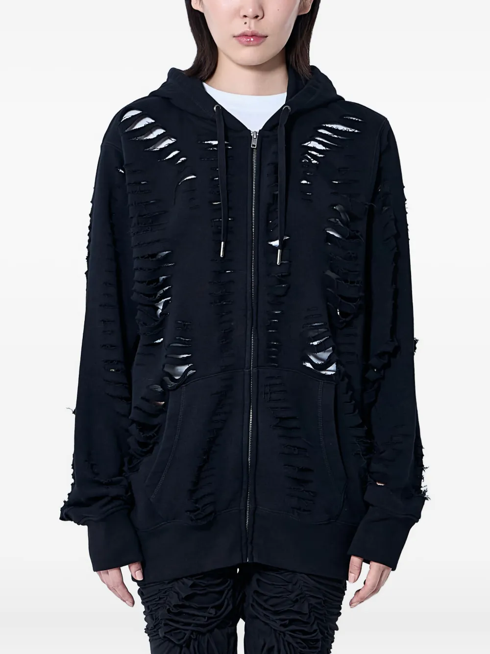 Sia Arnika distressed zip-up hoodie | Black | Image 1