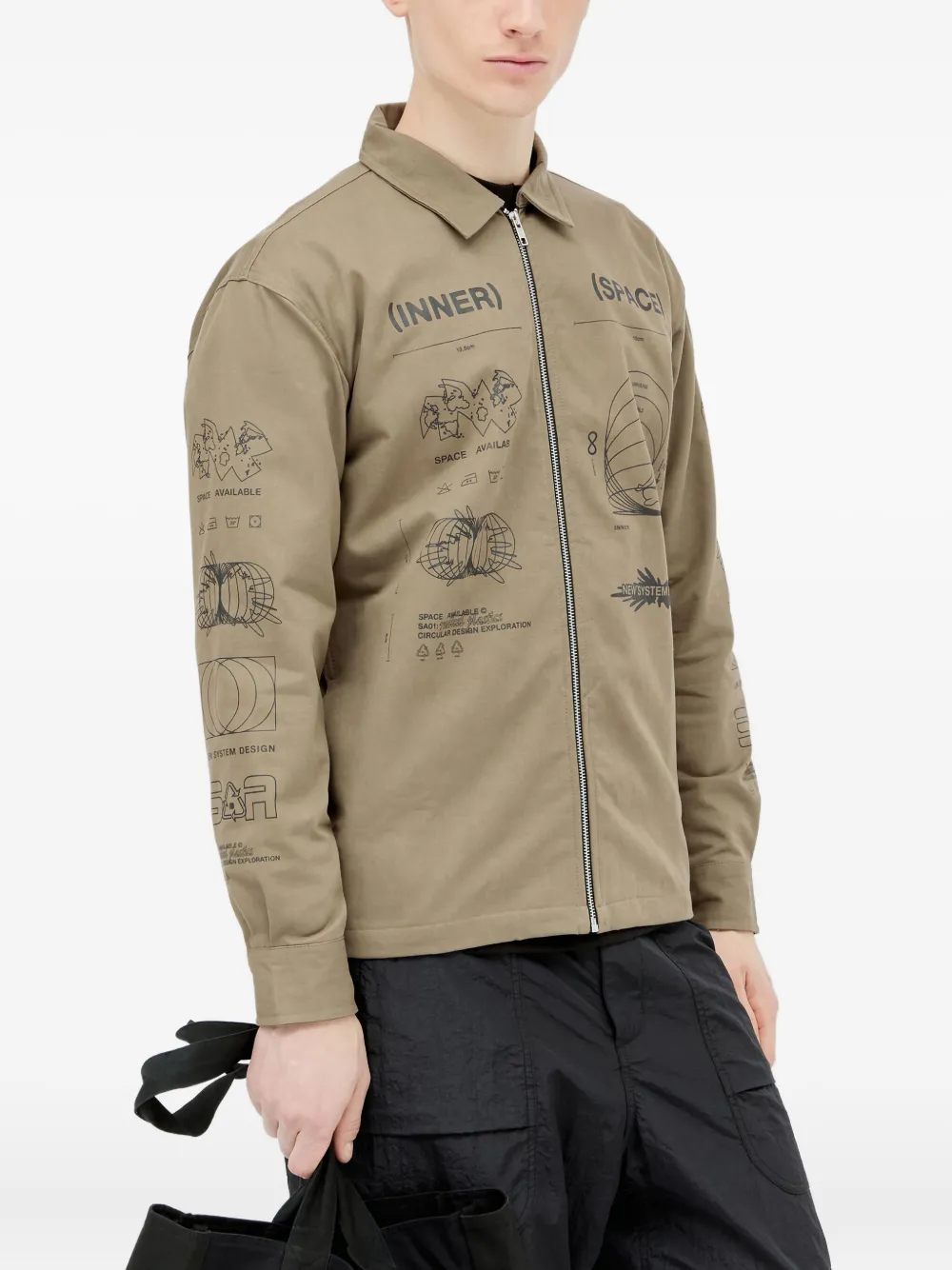 Space Available Inner Space Plant print zip-front shirt jacket - グリーン Space Available Inner Space Plant print zip-front shirt jacket - グリーン